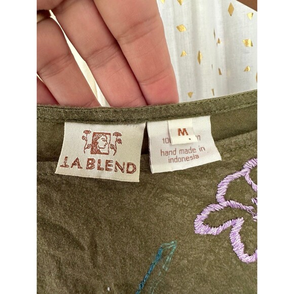 La Blend 100% Cotton Art To Wear Painted Stamped Embroidered Hand Stitched Top M - Picture 5 of 7
